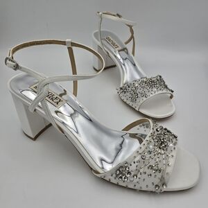 Badgley Mischka Blaine Embellished Block Heel Sandals, Soft White, Women's 9